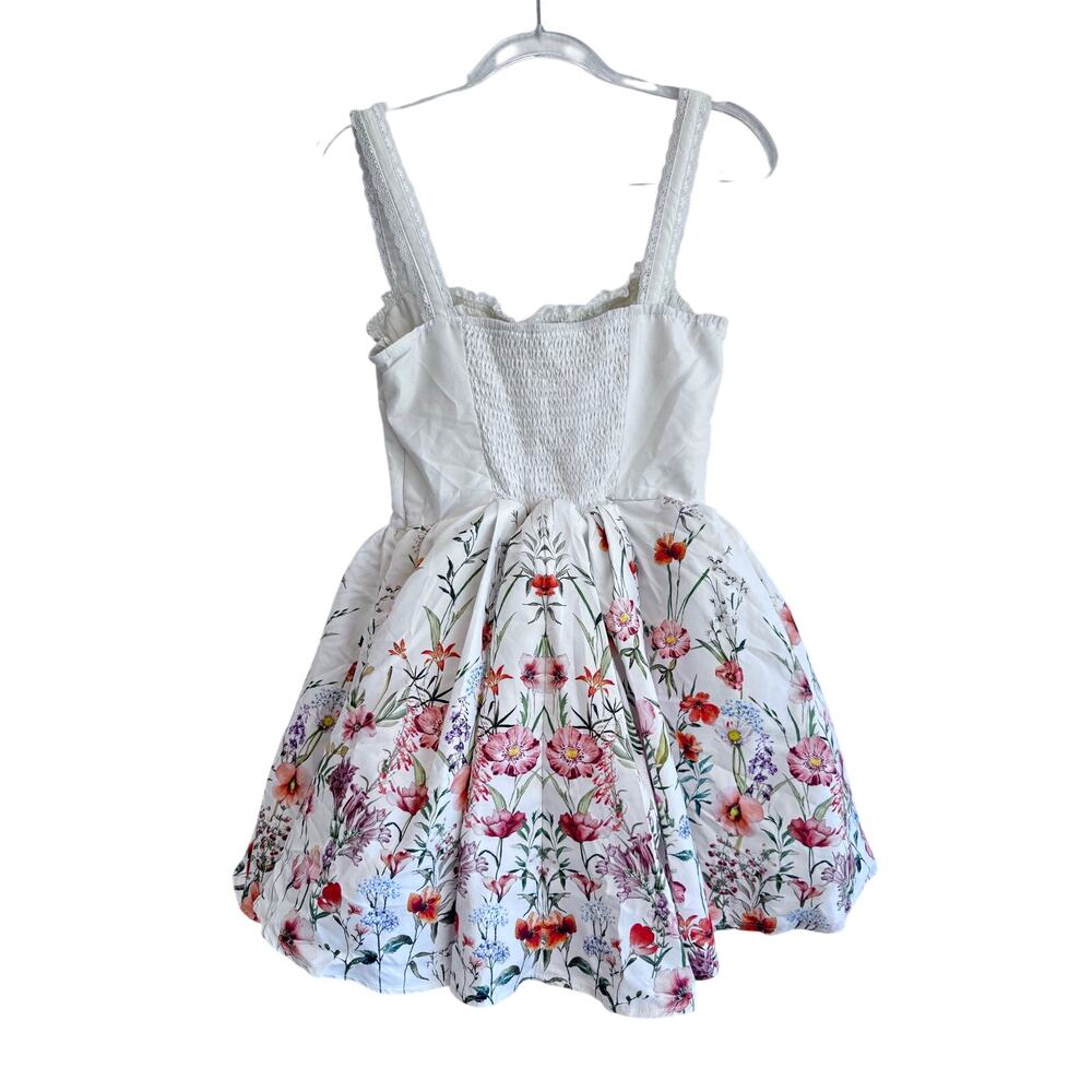 White Floral Corset Dress M Bustier Bubble Skirt Cottagecore Coquette Fit A-Line - Picture 5 of 9